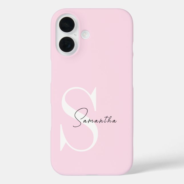 Elegant Pastel Pink Monogram iPhone Case (Back)