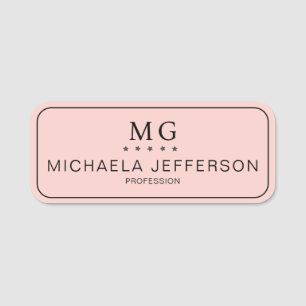 Elegant Pastel Pink Monogram: Modern Professional Name Tag