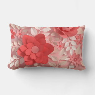 Elegant Pastel Pink Paper Flowers Lumbar Pillow
