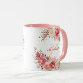 Elegant Pastel Pink Peach Rose Floral Monogram Mug (Front Right)