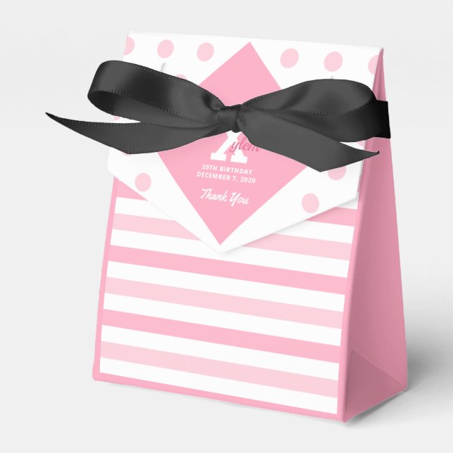 Elegant Pastel Pink Polka Dots Stripes Favor Box (Front Side)