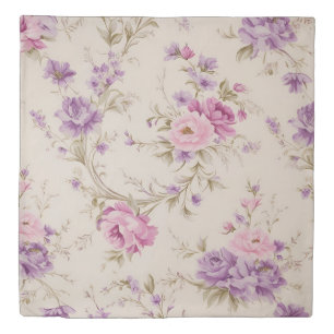 Elegant Pastel Pink & Purple Garden Blooms Duvet Cover