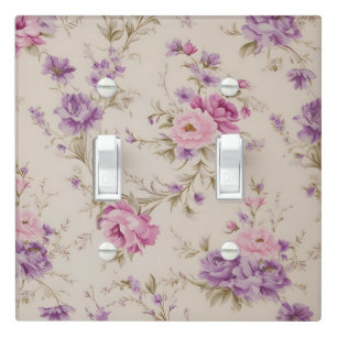 Elegant Pastel Pink & Purple Garden Blooms Light Switch Cover