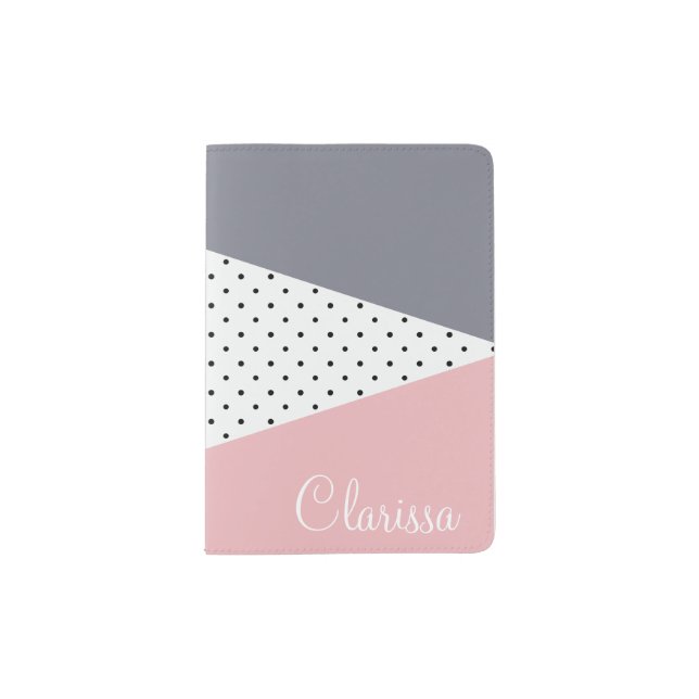 Elegant pastel pink purple geometric polka dots passport holder (Front)