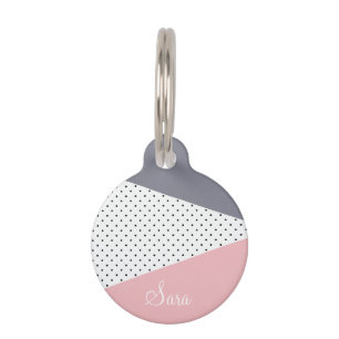 Elegant pastel pink purple geometric polka dots pet name tag