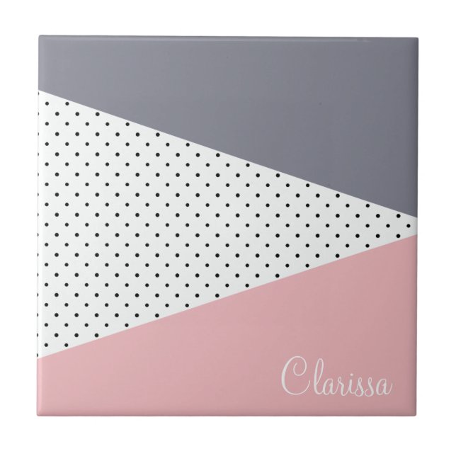 Elegant pastel pink purple geometric polka dots tile (Front)