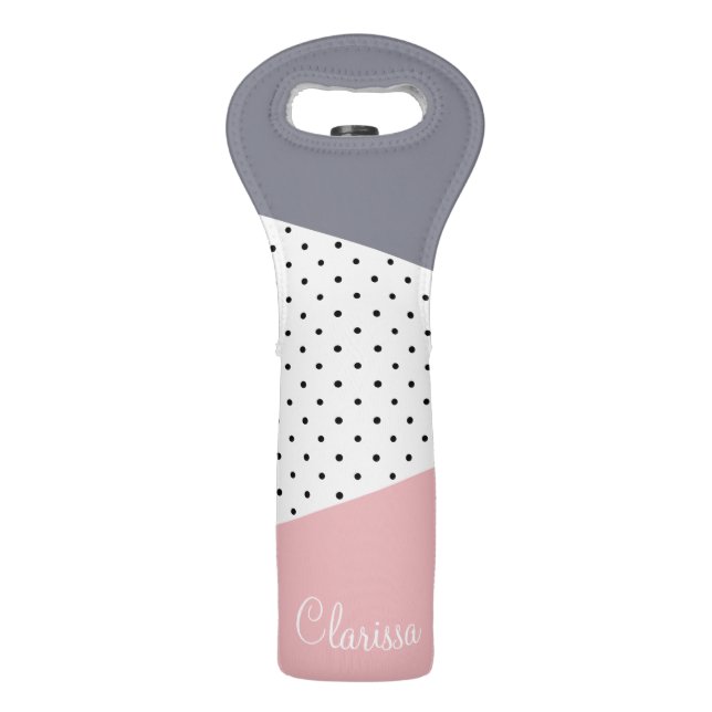 Elegant pastel pink purple geometric polka dots wine bag (Front)