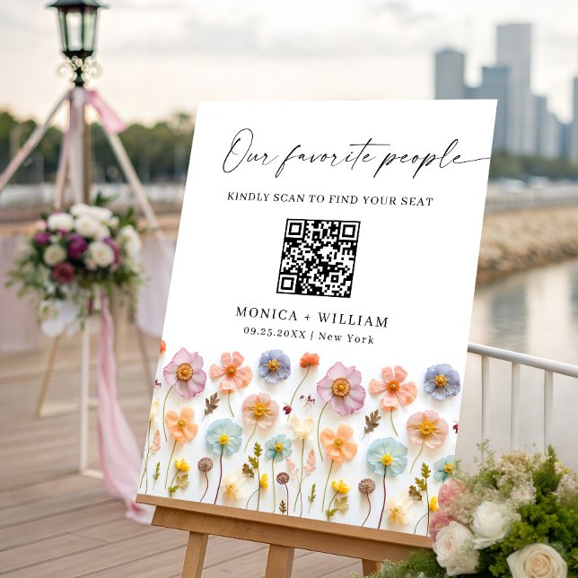 Elegant Pastel Pink QR code Tables SEATING CHART Foam Board (Creator Uploaded)