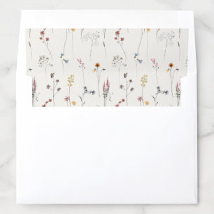 Elegant Pastel Pink Red Blue Wildflower Watercolor Envelope Liner