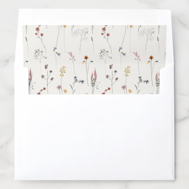 Elegant Pastel Pink Red Blue Wildflower Watercolor Envelope Liner (In Envelope)