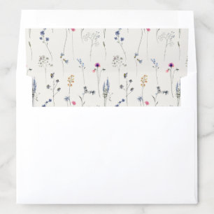 Elegant Pastel Pink Red Blue Wildflower Watercolor Envelope Liner