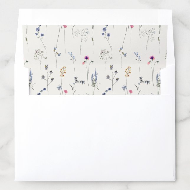 Elegant Pastel Pink Red Blue Wildflower Watercolor Envelope Liner (In Envelope)