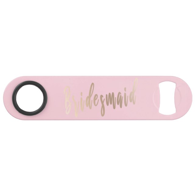 Elegant pastel pink & rose gold bridesmaid bar key (Front (Horizontal))
