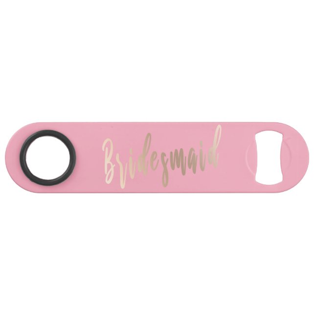 Elegant pastel pink & rose gold bridesmaid bar key (Front (Horizontal))