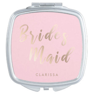 Elegant pastel pink & rose gold bridesmaid compact mirror