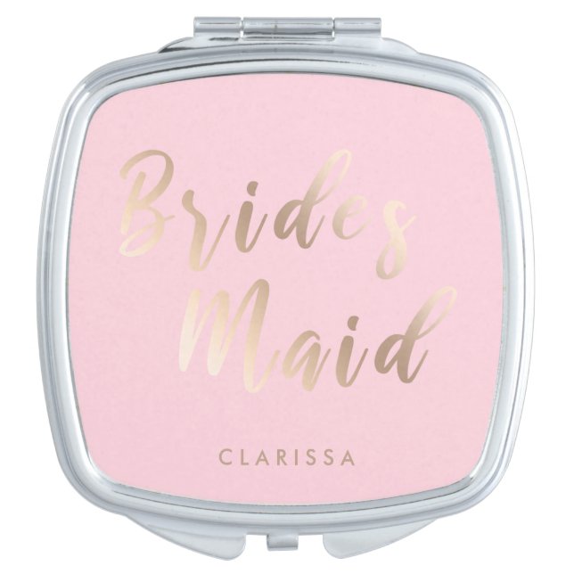 Elegant pastel pink & rose gold bridesmaid compact mirror (Front)