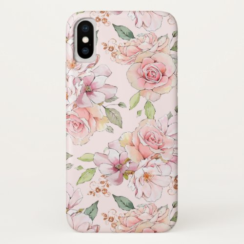 Elegant pastel pink roses pattern iPhone x case