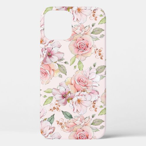 Elegant pastel pink roses pattern Case_Mate iPhone iPhone 12 Case