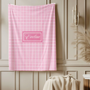 Elegant Pastel Pink Tartan Blanket Personalized