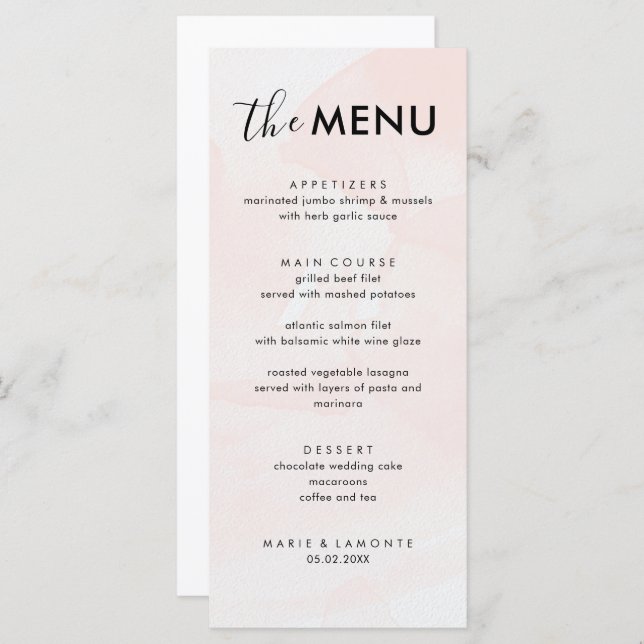 Elegant Pastel Pink Wedding  Menu (Front/Back)