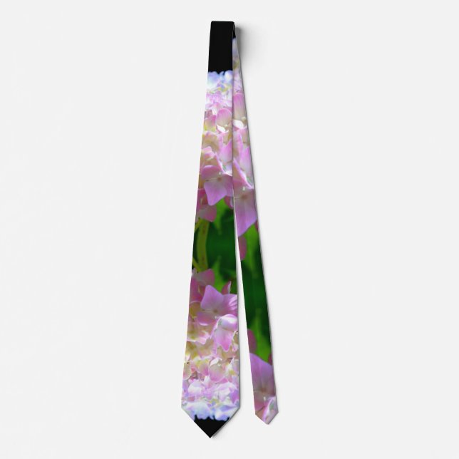 Elegant pastel pink yellow purple hydrangeas neck tie (Front)