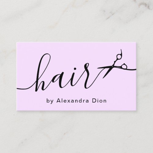 Elegant pastel purple  black scissors hairstylist business card