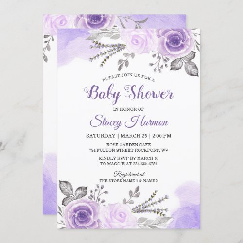 Elegant Pastel Purple Blossom Flowers Baby Shower Invitation