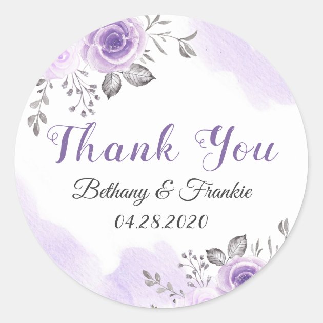 Elegant Pastel Purple Blossom Flowers Thank You Classic Round Sticker