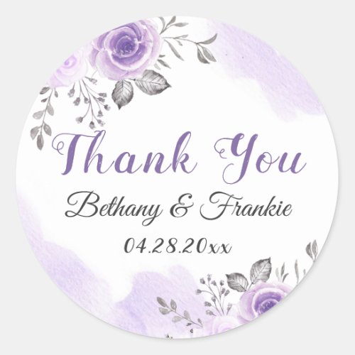 Elegant Pastel Purple Blossom Flowers Thank You Classic Round Sticker