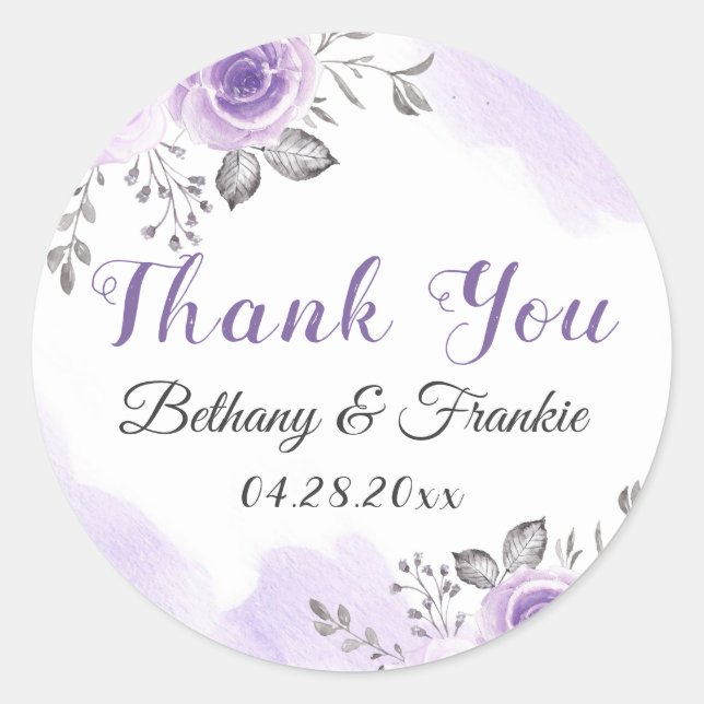 Elegant Pastel Purple Blossom Flowers Thank You Classic Round Sticker (Front)