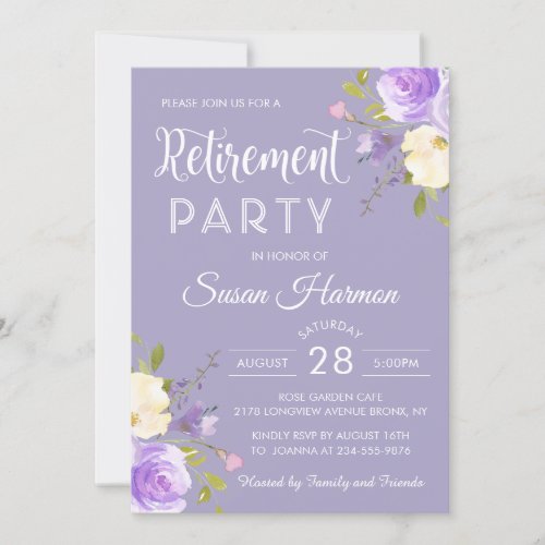 Elegant Pastel Purple Floral Retirement Party Invitation