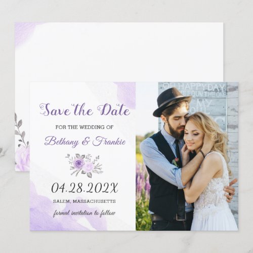 Elegant Pastel Purple Floral Save The Date Photo