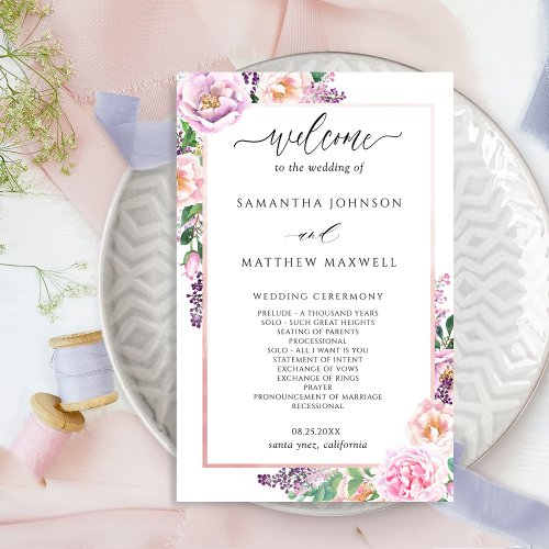 Elegant Pastel Purple Floral Wedding Program