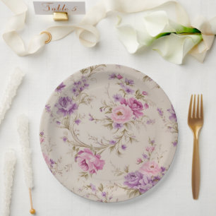 Elegant Pastel & Purple Garden Blooms" Paper Plates