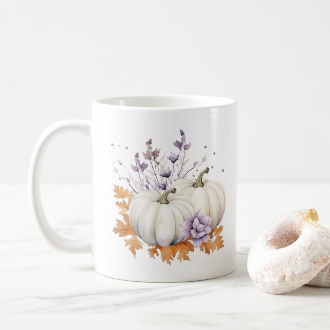 Elegant Pastel Purple Lavender Orange Pumpkin Fall Coffee Mug (With Donut)
