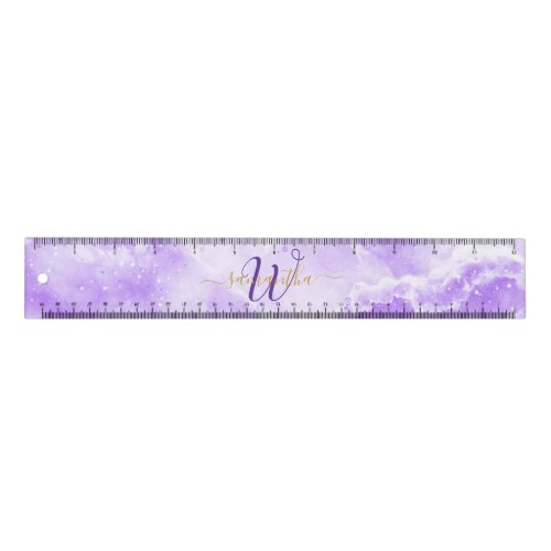 Elegant Pastel Purple Marble Monogrammed Ruler