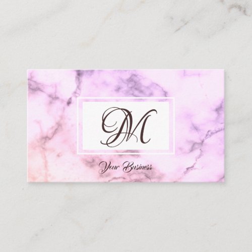 Elegant Pastel Purple Marble Stylish Monogram Business Card