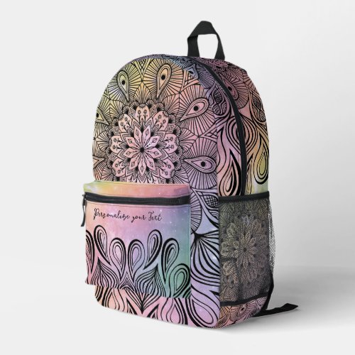   Elegant Pastel Purple  Pink Mandala Trippy Name Printed Backpack