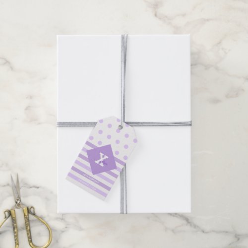 Elegant Pastel Purple Polka Dots Stripes Gift Tag