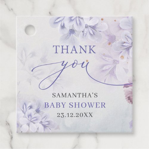 Elegant pastel purple spring flowers baby shower favor tags