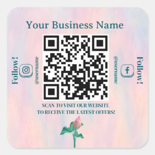 Elegant Pastel QR Code Website Business   Square Sticker
