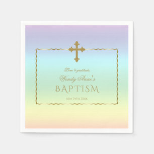 Elegant Pastel Rainbow Colour Gold Cross Baptism Napkins