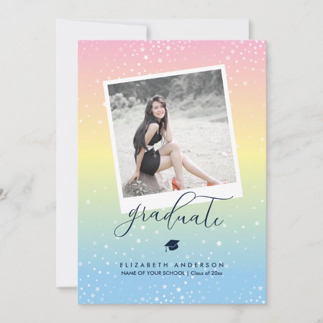 Elegant Pastel Rainbow Graduate Graduation Photo Invitation (Front)