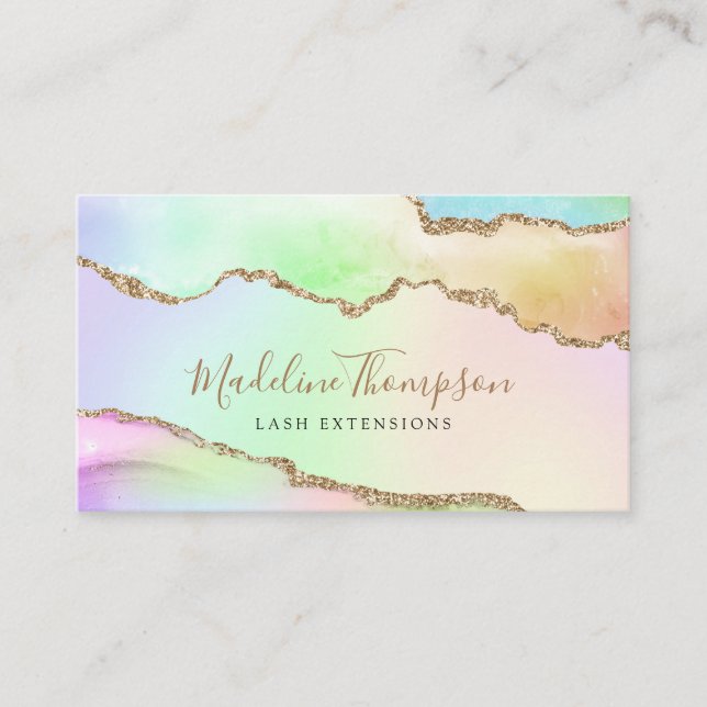 Elegant Pastel Rainbow Marble Agate Geode Business Card (Front)