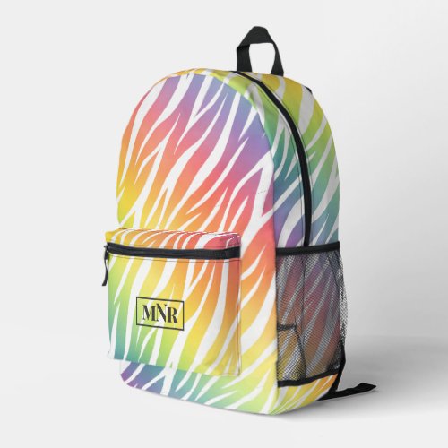    Elegant Pastel Rainbow Zebra Print Add Monogram Printed Backpack