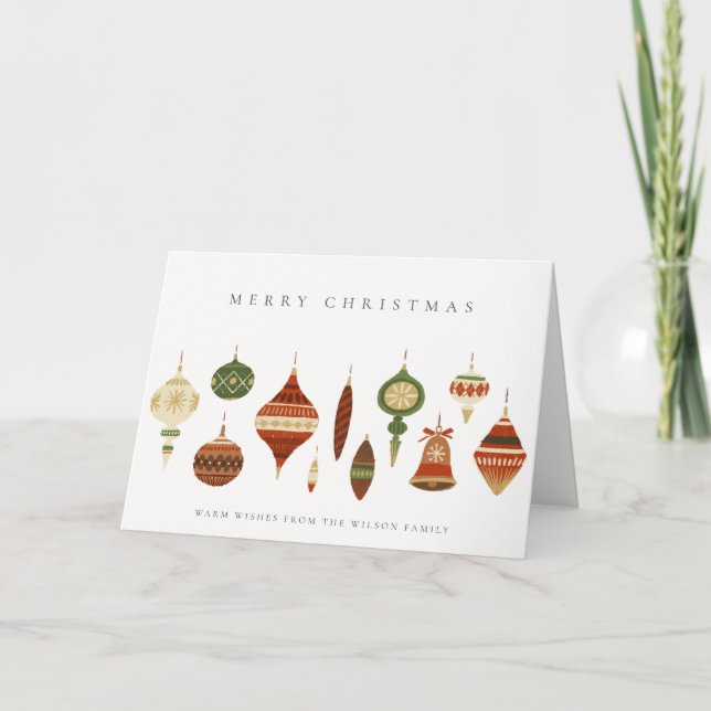 ELEGANT PASTEL RED GREEN STAR CHIRSTMAS ORNAMENTS CARD (Front)