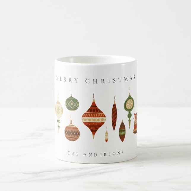 ELEGANT PASTEL RED GREEN STAR CHIRSTMAS ORNAMENTS COFFEE MUG (Center)