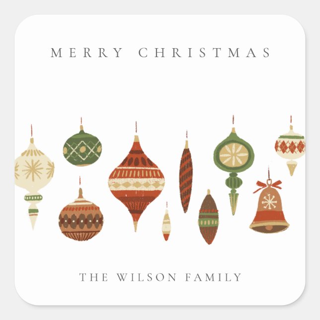 ELEGANT PASTEL RED GREEN STAR CHIRSTMAS ORNAMENTS SQUARE STICKER (Front)