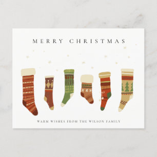ELEGANT PASTEL RED GREEN STAR CHIRSTMAS STOCKINGS HOLIDAY POSTCARD