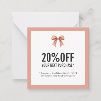 Elegant Pastel Ribbon Shop Next Purchase Coupon Note Card by pro_business_card at Zazzle